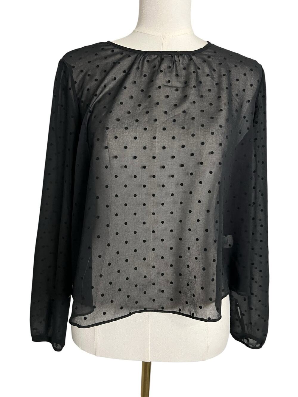 Chelsea28 Sheer Swiss Dot Black Long Sleeve Blouse Small Top Whimsigoth Career